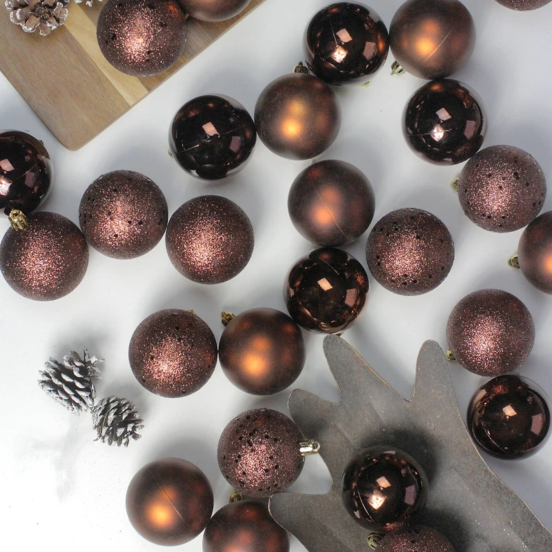 60ct. 2.5" Mocha Brown Shatterproof 4-Finish Christmas Ball Ornaments