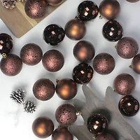 60ct. 2.5" Mocha Brown Shatterproof 4-Finish Christmas Ball Ornaments