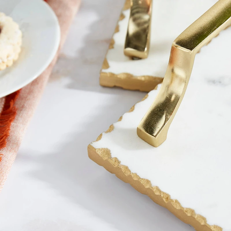 Set of 2" Gold Ceramic Glam Tray, 16", 13"