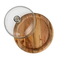 Hello Honey® 16" Round Glass Cloche with Mango Wood Base