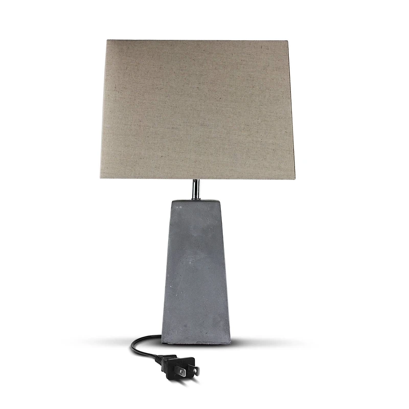 Gray Concrete Cement Accent Table Lamp with Beige Canvas Shade