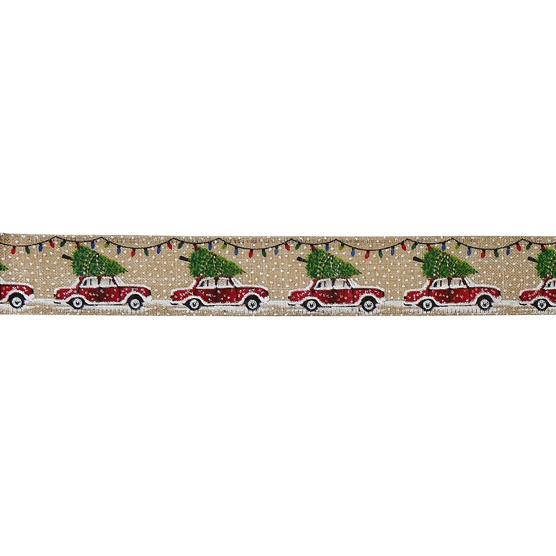 1.5" x 30ft. Christmas Tree Car Wired Faux Linen Ribbon by Celebrate It®