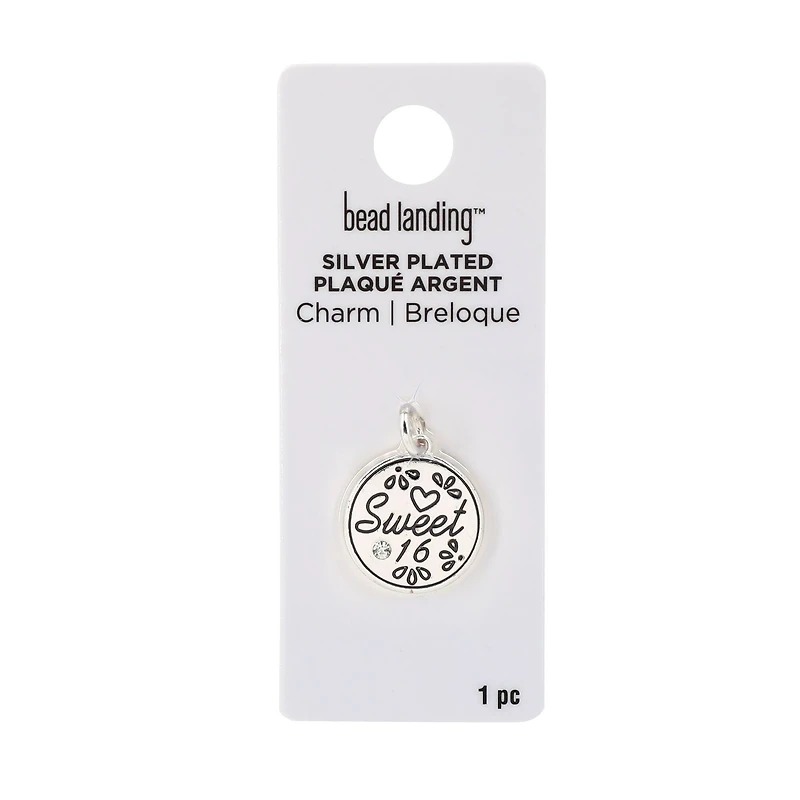 Silver Plated Sweet 16 Disc Charm by Bead Landing™