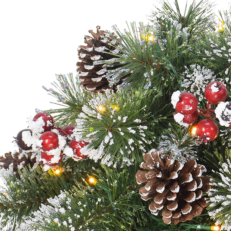 18" Pre-Lit LED Snowy Urn Filler