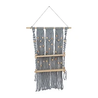 The Novogratz Gray Cotton Handmade 2 Shelves Macrame Wall Shelf 25" x 6" x 47"