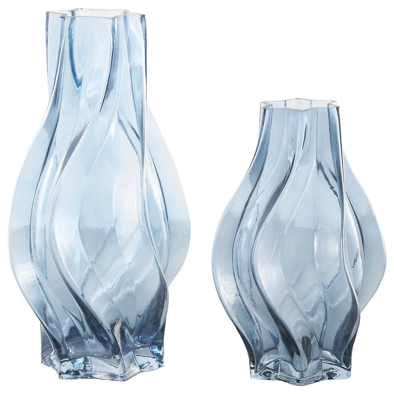 Blue Wavy Ombre Glass Vase Set