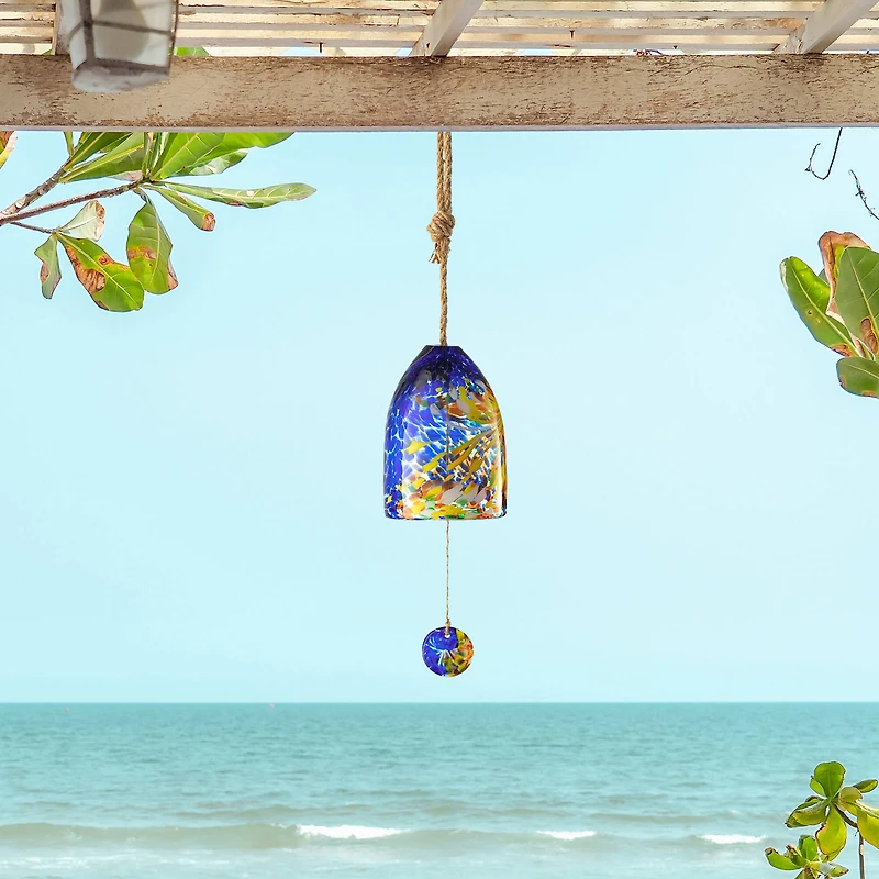 Glitzhome® 26" Blue & Yellow Glass Twist Glaze Windchime