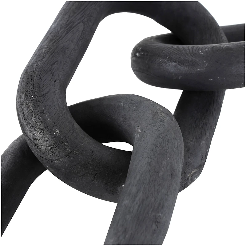 23" Matte Black Distressed Wood 3-Link Chain Sculpture