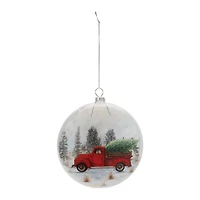 5.75" Glittered Glass Pickup Truck Disc Ornaments, 6ct.