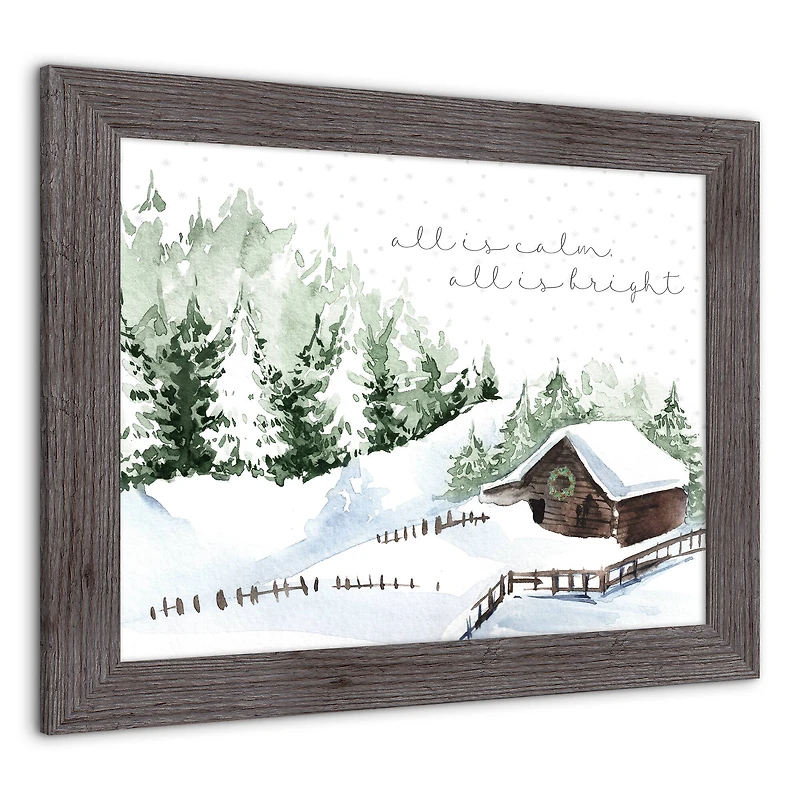 Designs Direct 20" x 16" Snowy Cabin Western Gray Framed Print