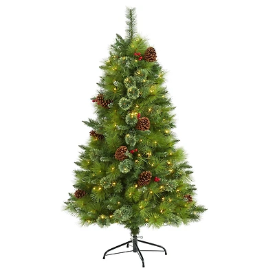 5ft. Pre-Lit Montana Mixed Pine, Pinecones & Berries Artificial Christmas Tree with Clear LED Lights