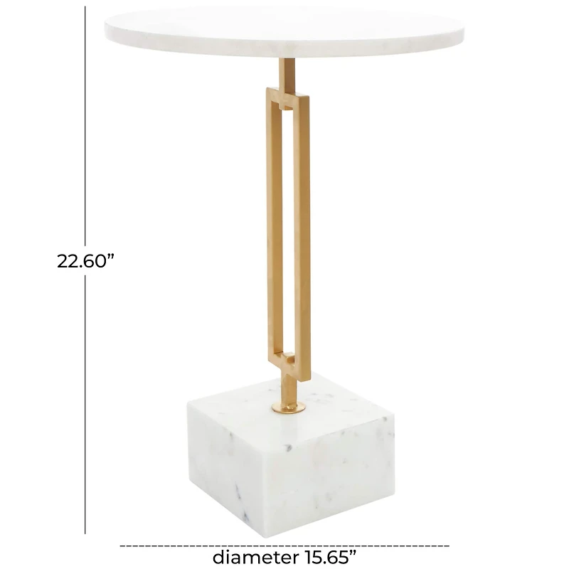 White Marble Geometric Accent Table with Gold Metal Rectangular Stand