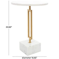 White Marble Geometric Accent Table with Gold Metal Rectangular Stand