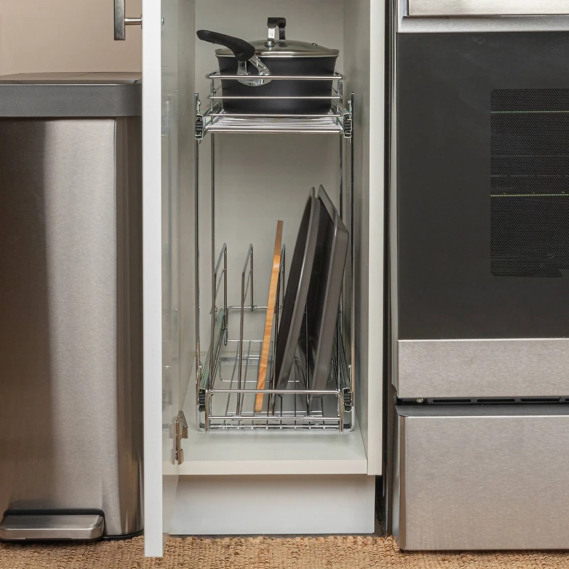 Household Essentials Glidez Chrome-Plated Steel 2-Tier Dual-Sliding Storage Organizer