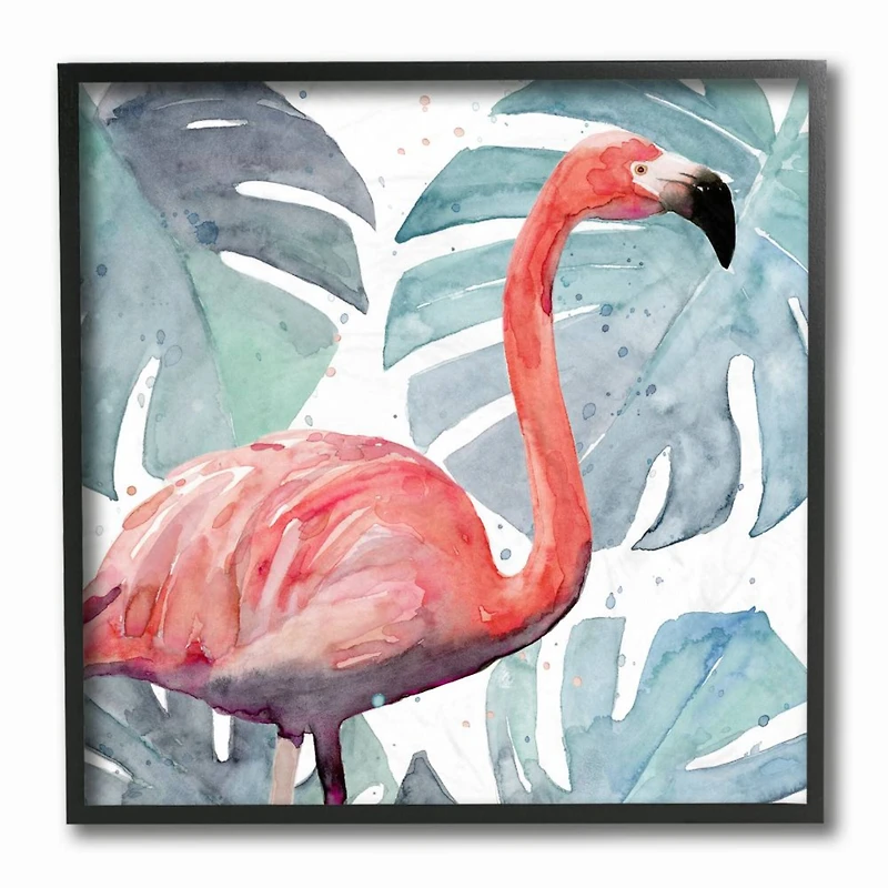 Stupell Industries Flamingo Detail over Tropical Monstera Greenery,12" x 12"