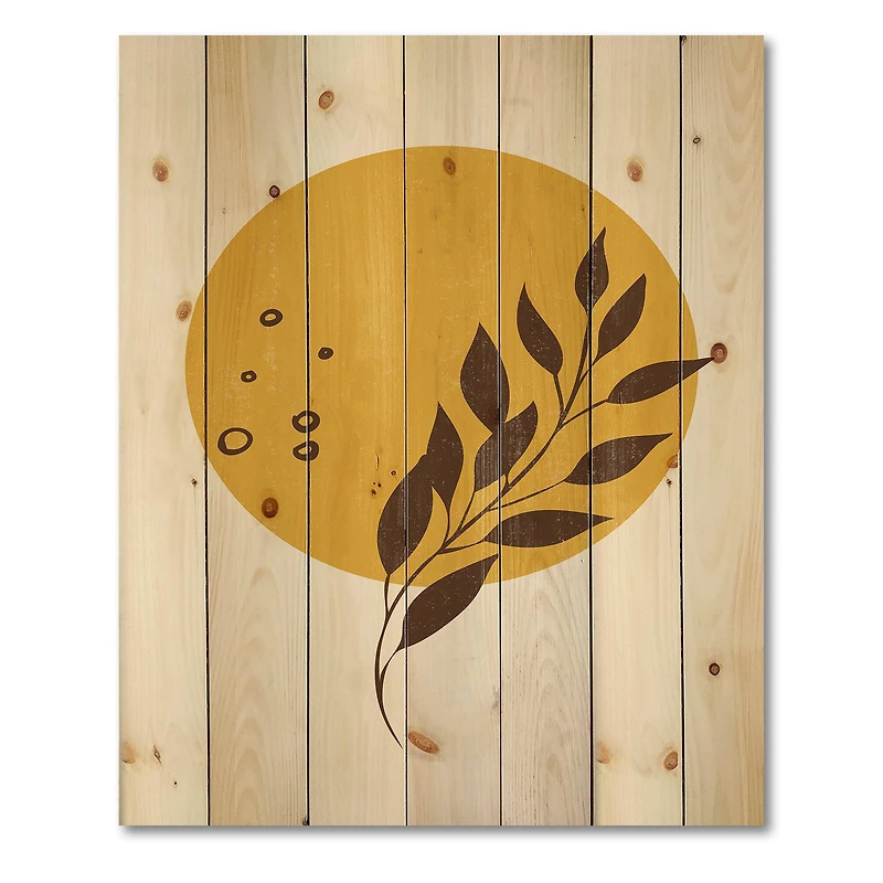 Designart - Abstract Yellow Sun and Moon With Tropical Leaf II
