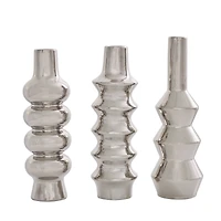 Silver Ceramic Abstract Bubble Ribbed Vase Set
