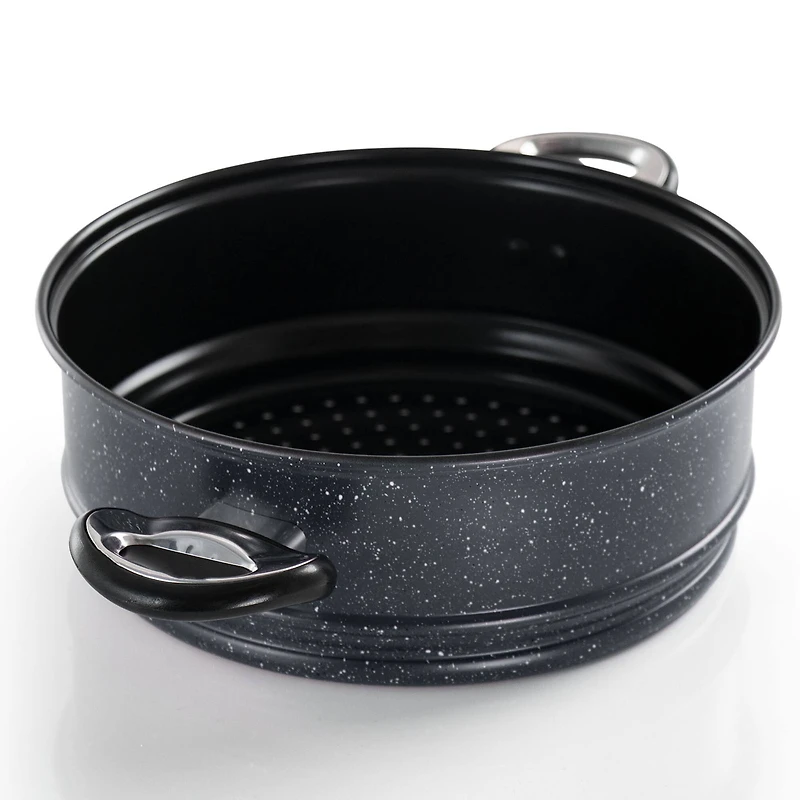 Gibson Home® Leighton 3-Piece 8.5qt. Black Nonstick Steel Pasta Pot with Steamer