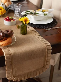 DII® Natural Ruffle Trim Jute Table Runner, 14x108 inch