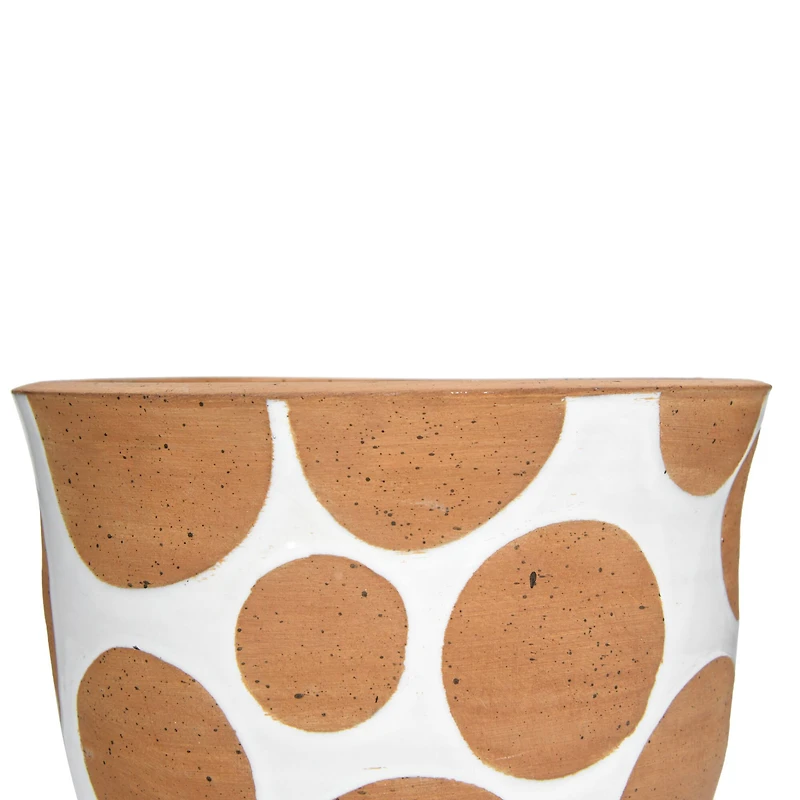 Hello Honey® 9" White & Brown Polka Dot Terra Cotta Pot