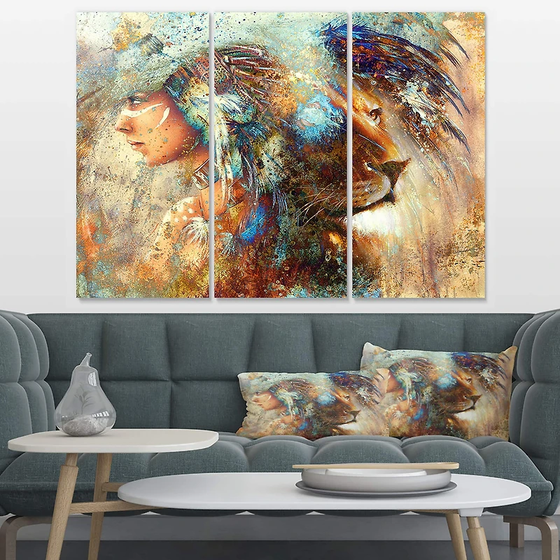 Designart - Indian Woman Collage with Lion