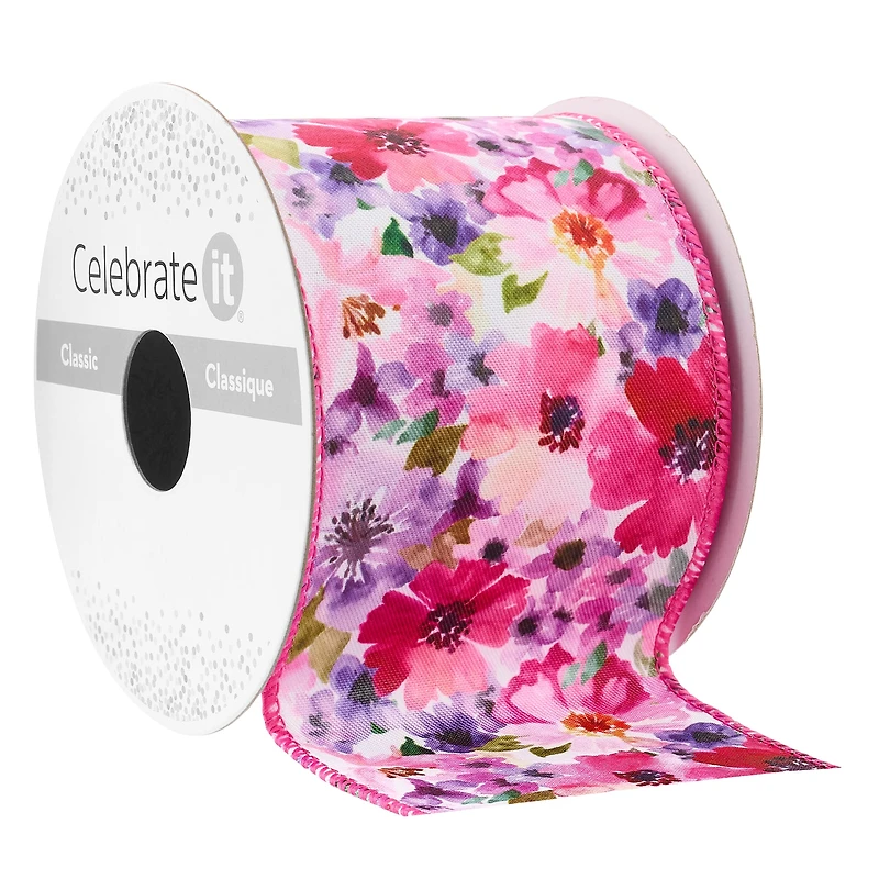 2.5" x 3yd. Wired Purple Floral Ribbon by Celebrate It™ Classic