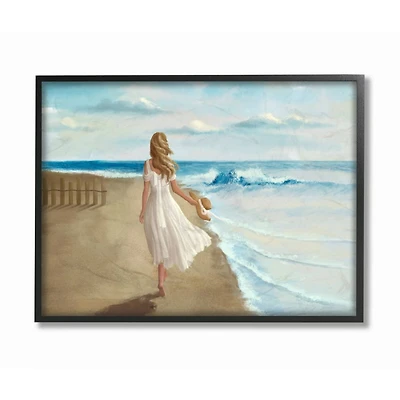 Stupell Industries Walk On The Beach Blue Ocean Painting in Frame Wall Art