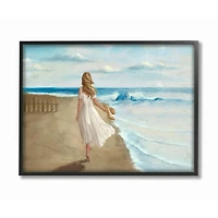 Stupell Industries Walk On The Beach Blue Ocean Painting in Frame Wall Art