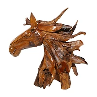 Brown Teak Wood Natural Horse Sculpture 33" x 31" x 13"