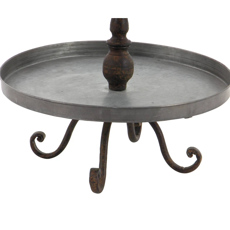 28" Silver Iron Farmhouse 3-Tier Tray Stand
