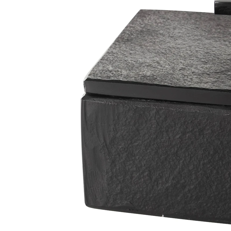 Black Marble Decorative Box with Aluminum Bar Handles, 3ct.