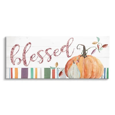 Stupell Industries Blessed Striped Festive Pumpkin Canvas Wall Art