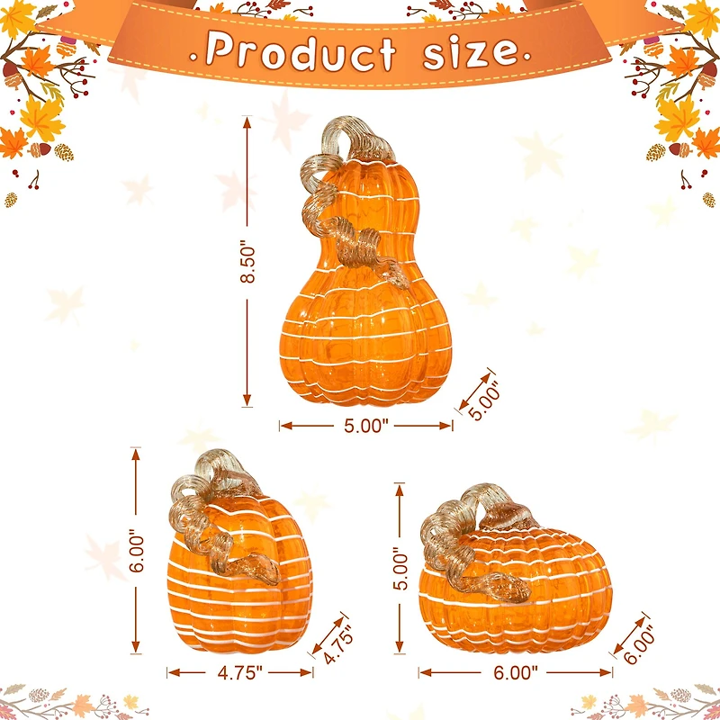 Glitzhome® Orange and White Lines Glass Pumpkin & Gourd Set