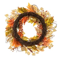 Glitzhome® 24" Fall Pumpkin Leaf Floral Wreath