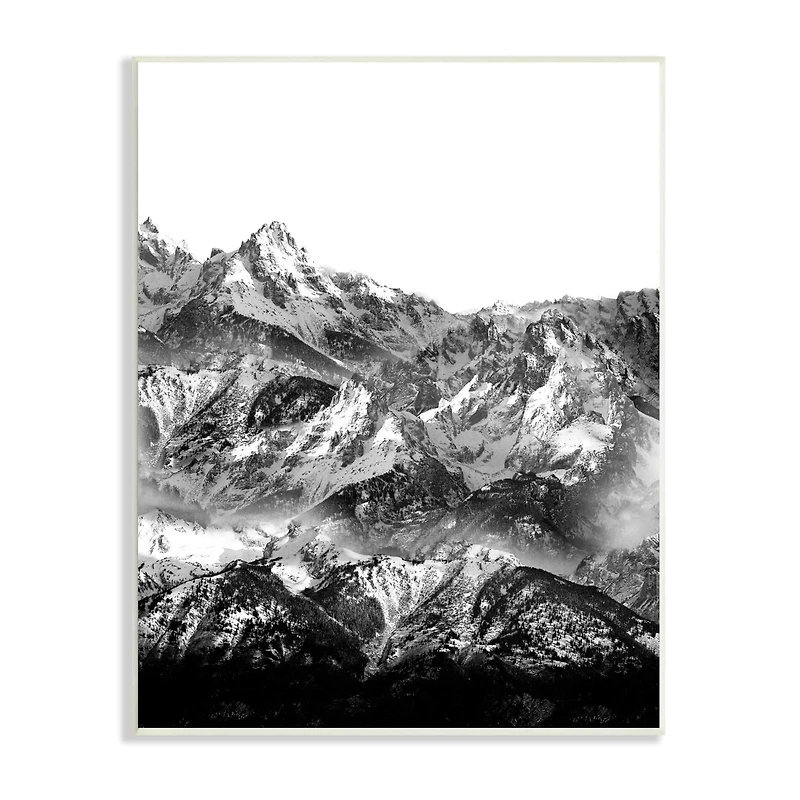 Stupell Industries Snow Cap Mountains High Contrast Black White Landscape Wall Plaque