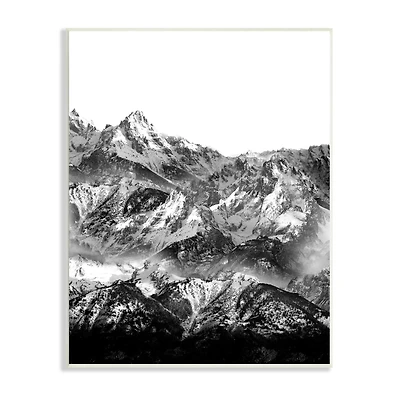 Stupell Industries Snow Cap Mountains High Contrast Black White Landscape Wall Plaque