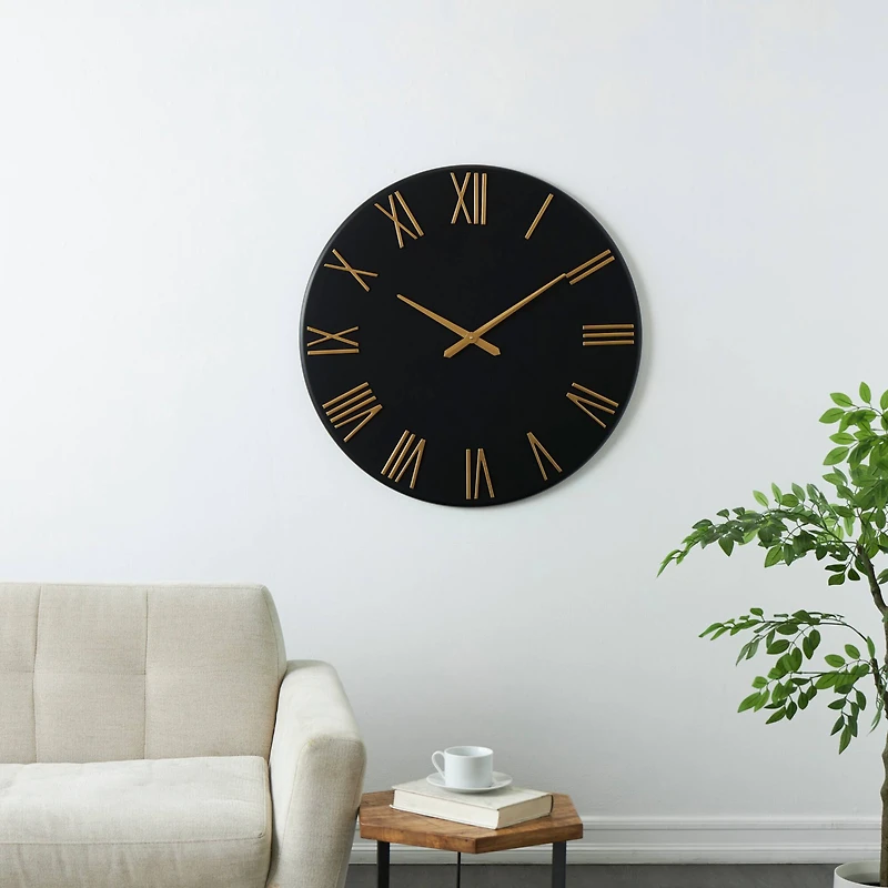 31" Modern Black & Gold Metal Wall Clock