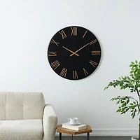 31" Modern Black & Gold Metal Wall Clock