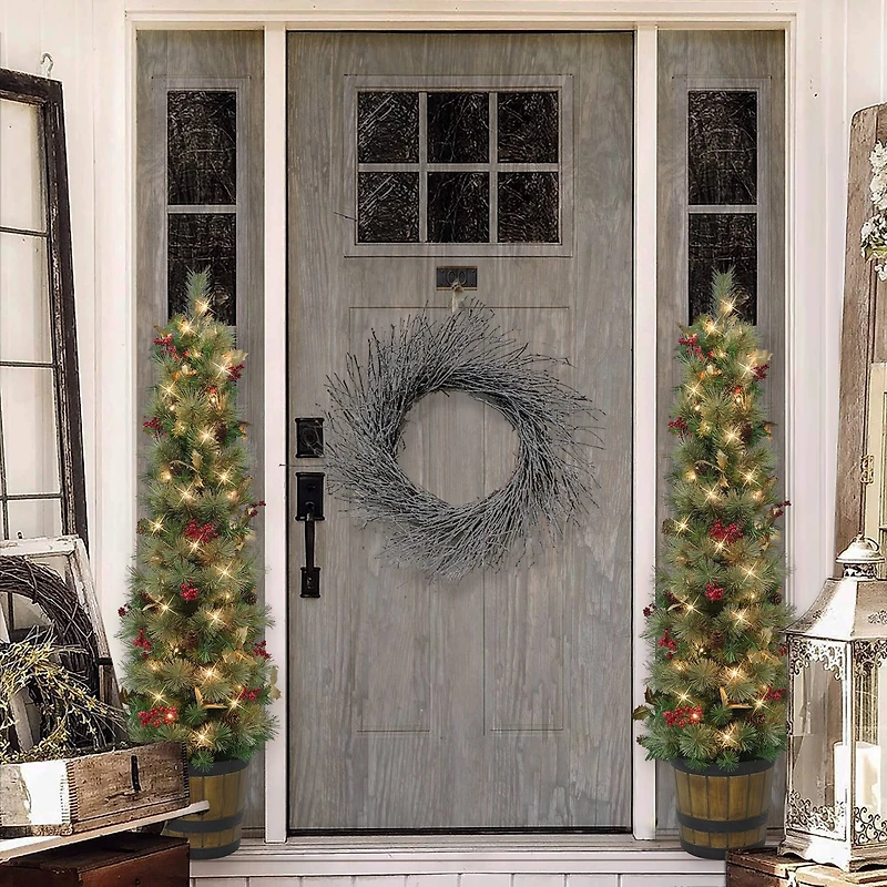 5ft. Pre-Lit Potted Glitter Artificial Tree, Clear Lights