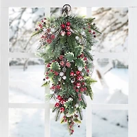 Glitzhome® 28"H Christmas Red Pomegranate Berry & Holy Leaf Teardrop