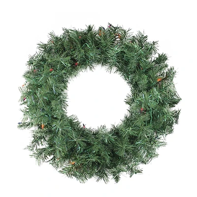 24" Pre-Lit Pine Christmas Wreath, Multicolor Lights