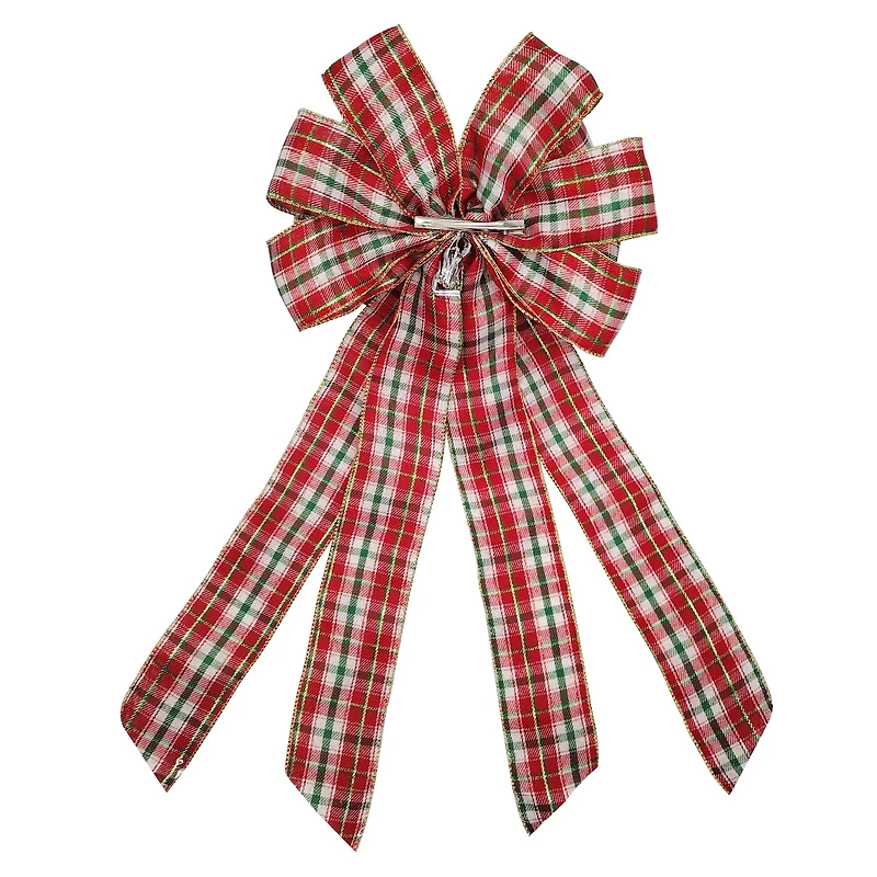 20.5" Red, White & Green Plaid Tree Bow by Celebrate It®
