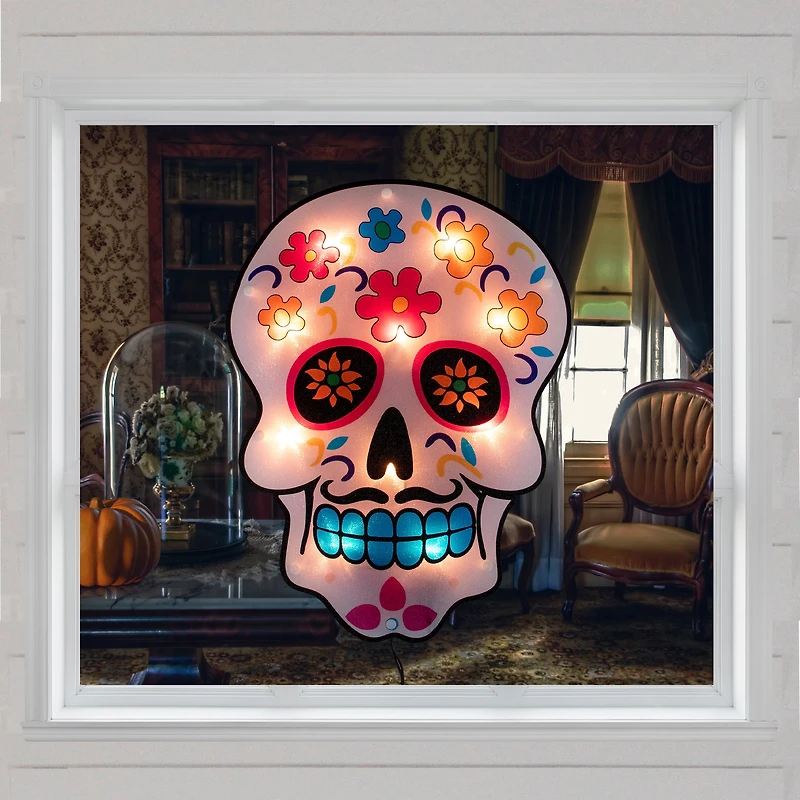 Lighted Day of the Dead Sugar Skull Window Silhouette