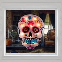 Lighted Day of the Dead Sugar Skull Window Silhouette