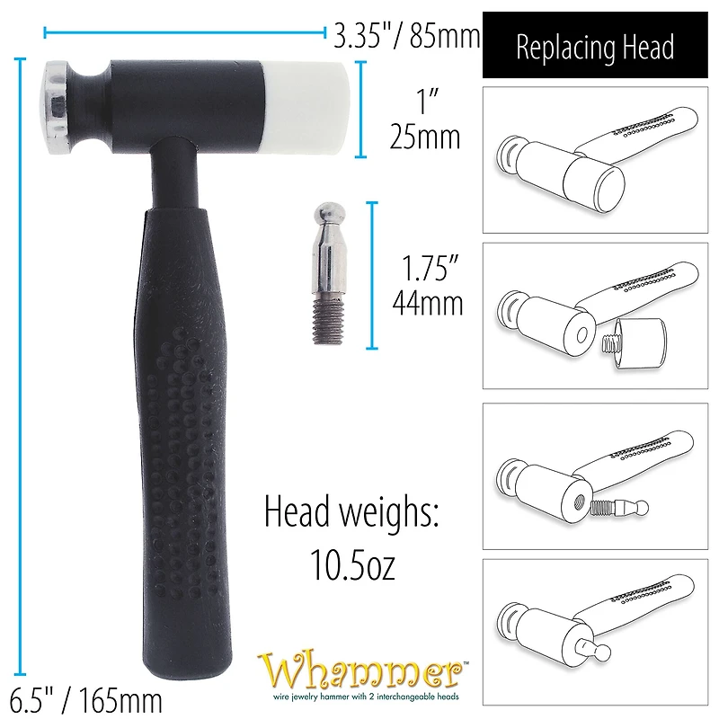 The Beadsmith® Whammer® Interchangeable Nylon Head & Dapping Head Hammer