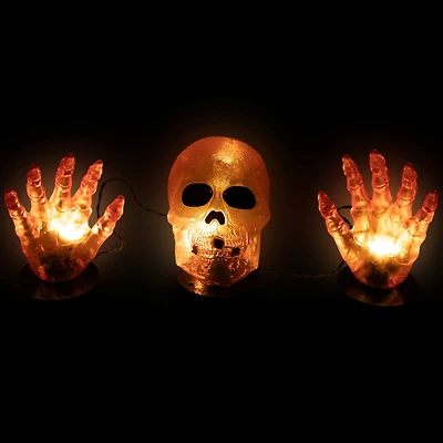 8.5" Lighted Orange Skull & Hands Outdoor Halloween Decoration
