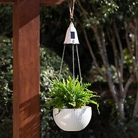 Glitzhome® 30" Solar Lighted White Plastic Hanging Planter