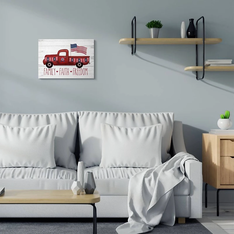 Stupell Industries Rustic Faith Family Freedom Patriotic Quote Americana Truck Canvas Wall Art