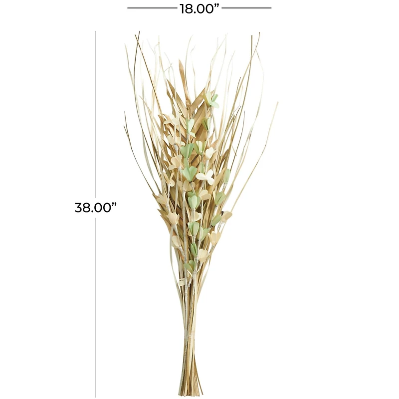 38" Beige & Green Dried Plant Floral Grass Bouquet Palm Leaf Natural Foliage