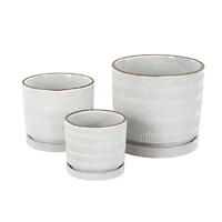White Linear & Dotted Pattern Ceramic Planter Set
